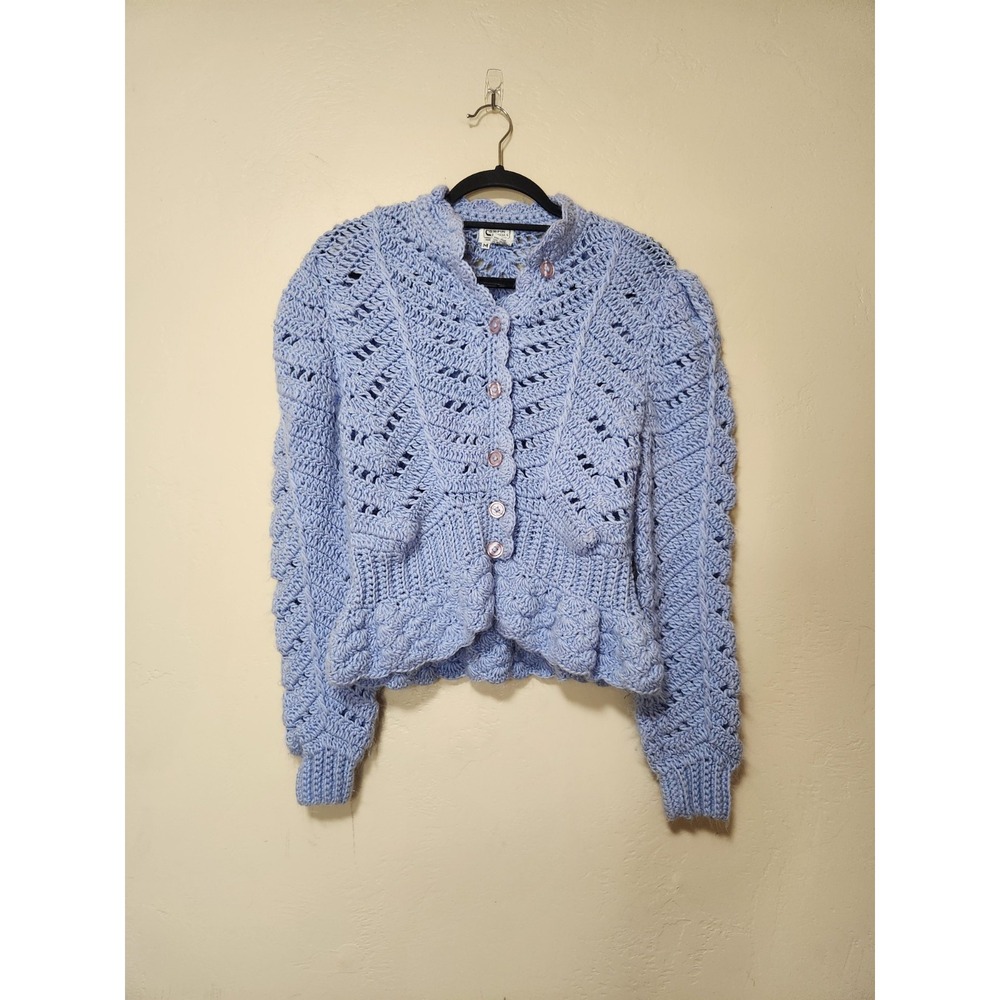 Campus Casuals Of California Blue Scalloped Button Sweater Size M